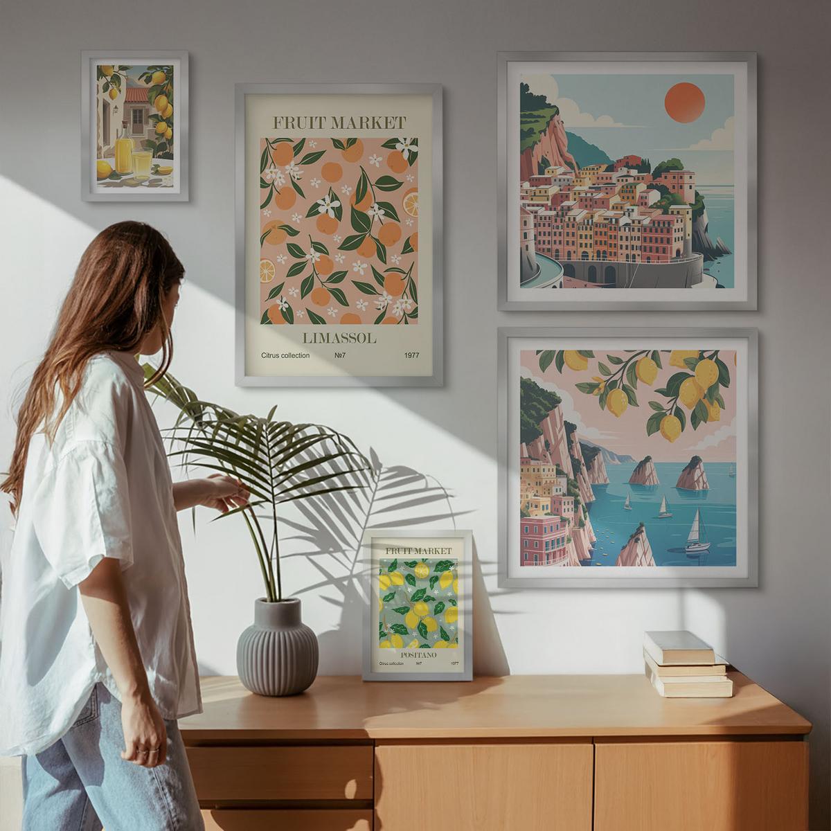 BILDER SET 5er Set - 50x50 cm & 20x30 cm & 40x60 cm Silberner Rahmen - Abstrakte ästhetische Berge - Silberfarben, Kunststoff (40/60cm) - TULUP