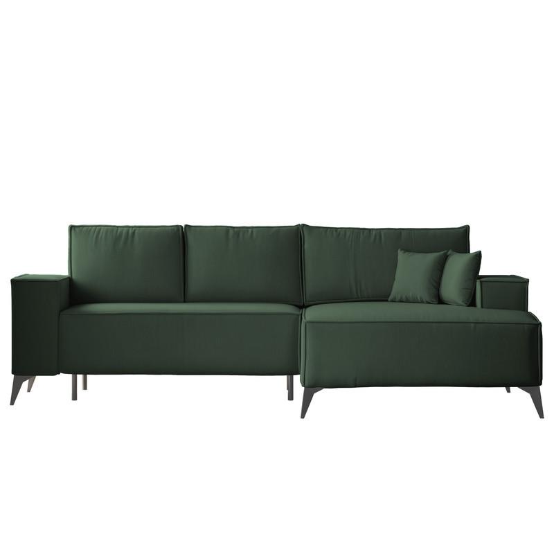 ECKSOFA OTIS Rechts, mit Schlaffunktion und Bettkasten, Grün - Grün, Textil/Metall (294/185cm) - Idohome