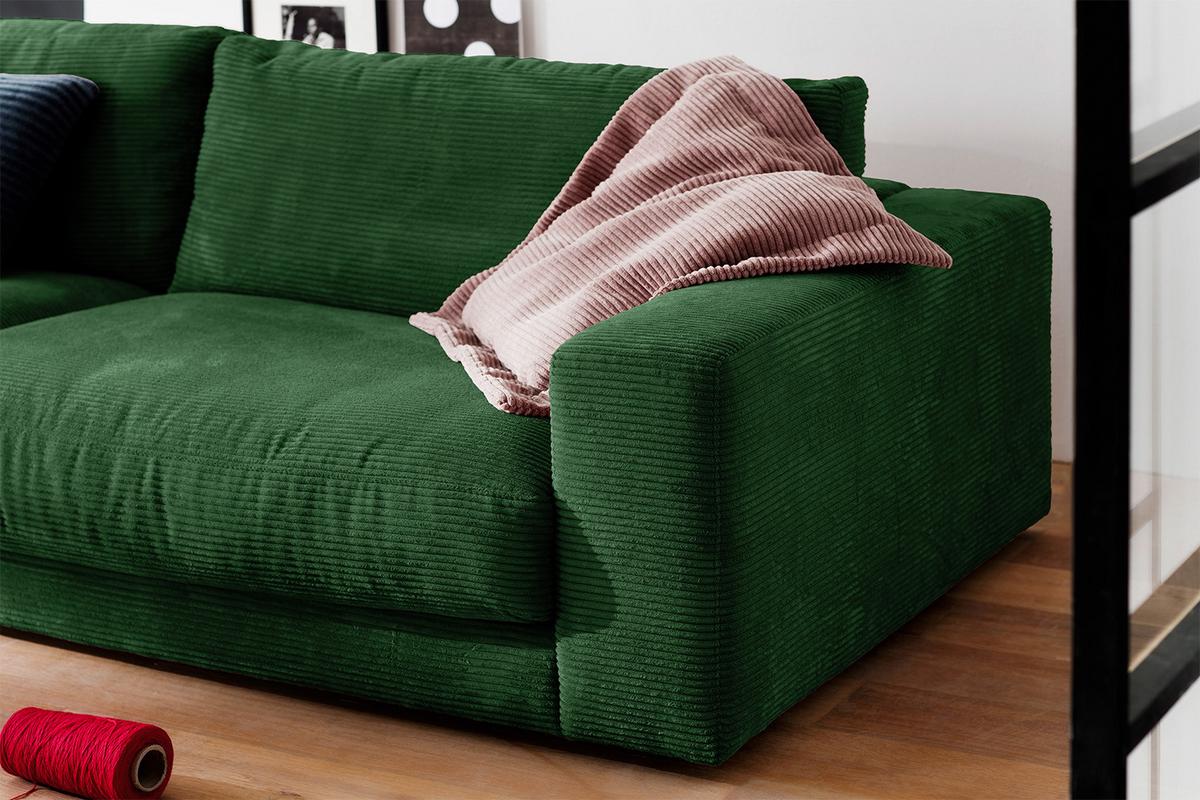 SOFA 3-SITZER MADELINE Smaragdgrün Cord - Smaragdgrün/Dunkelgrün, Textil (290/85/127cm) - KAWOLA