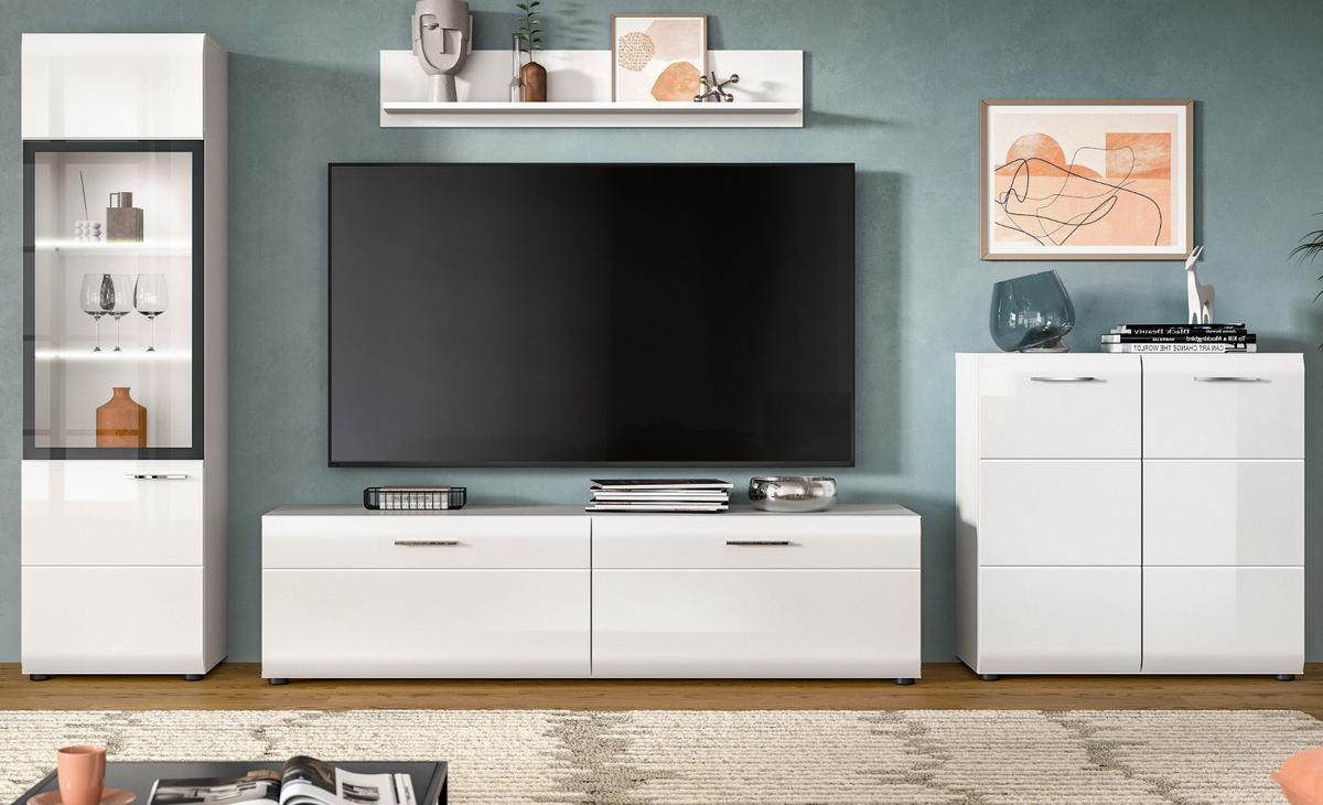 VITRINE weiß Hochglanz 45 x 160 cm, Vitrinenschrank mit 6 Fächern - Weiß Hochglanz/Silberfarben, Glas/Holzwerkstoff (45/160/34cm) - Inn.Furn