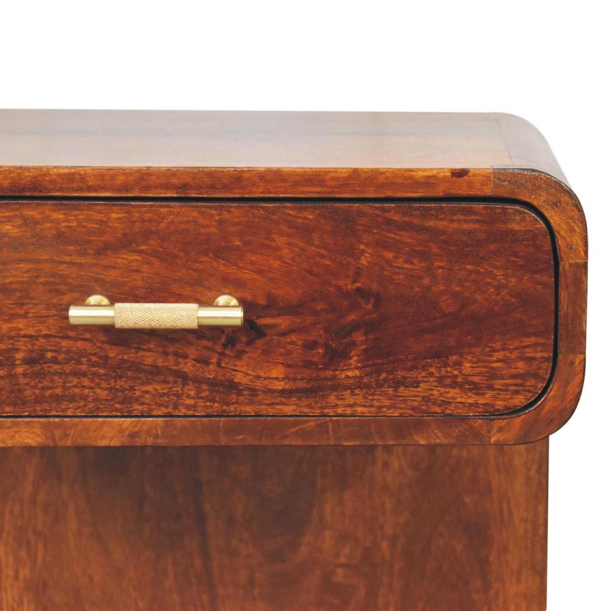 NACHTKASTEN Kastanie T-Stange Abgerundet, 1 Schublade und Offener Bereich, Dunkelbraun - Dunkelbraun/Messingfarben, Holz/Metall (45/55/35cm) - Artisan Furniture