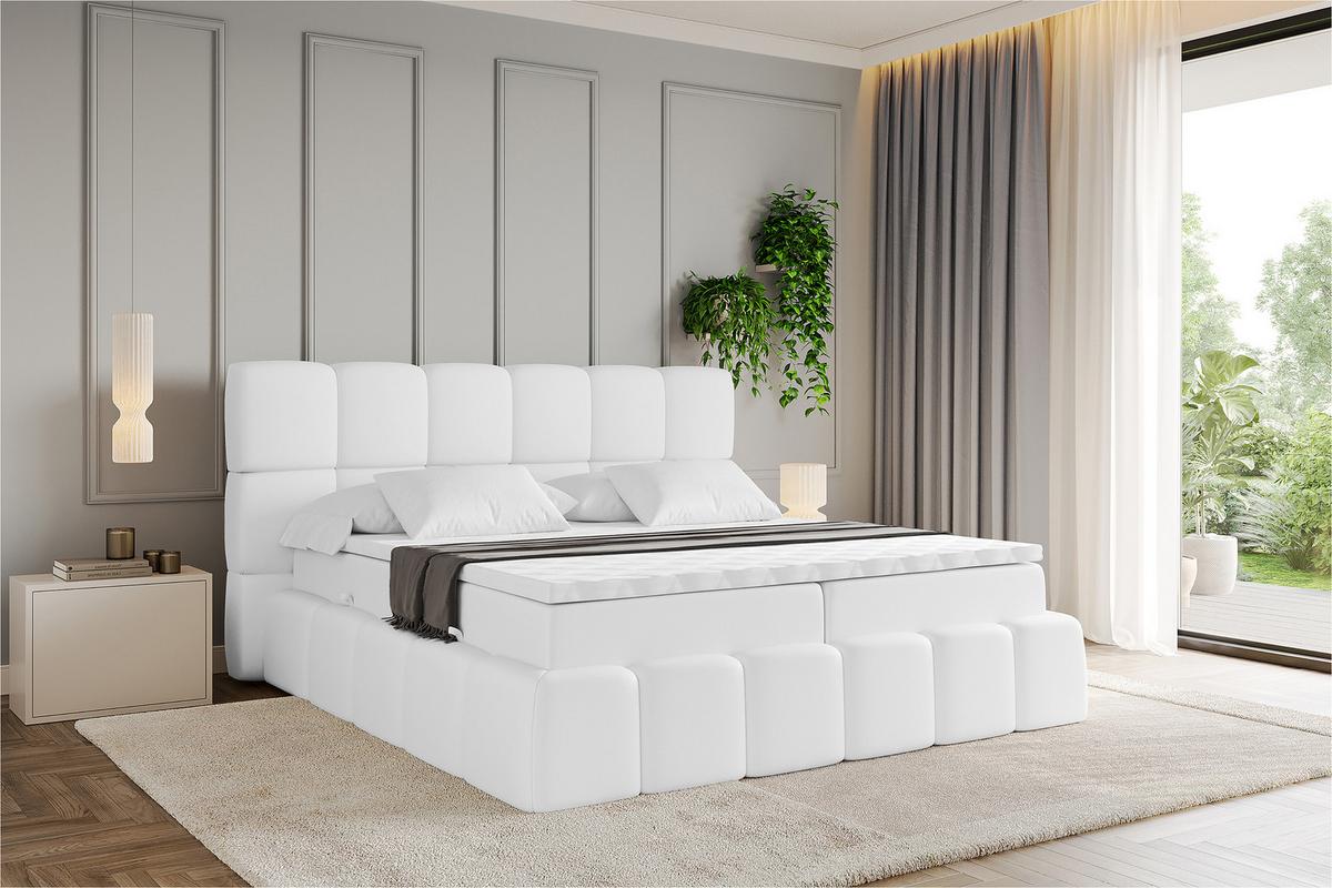BOXBETT - AURI-H3 - 160x200 Weiß Kunstleder - Weiß, Holzwerkstoff (160/200cm) - ALTDECOR