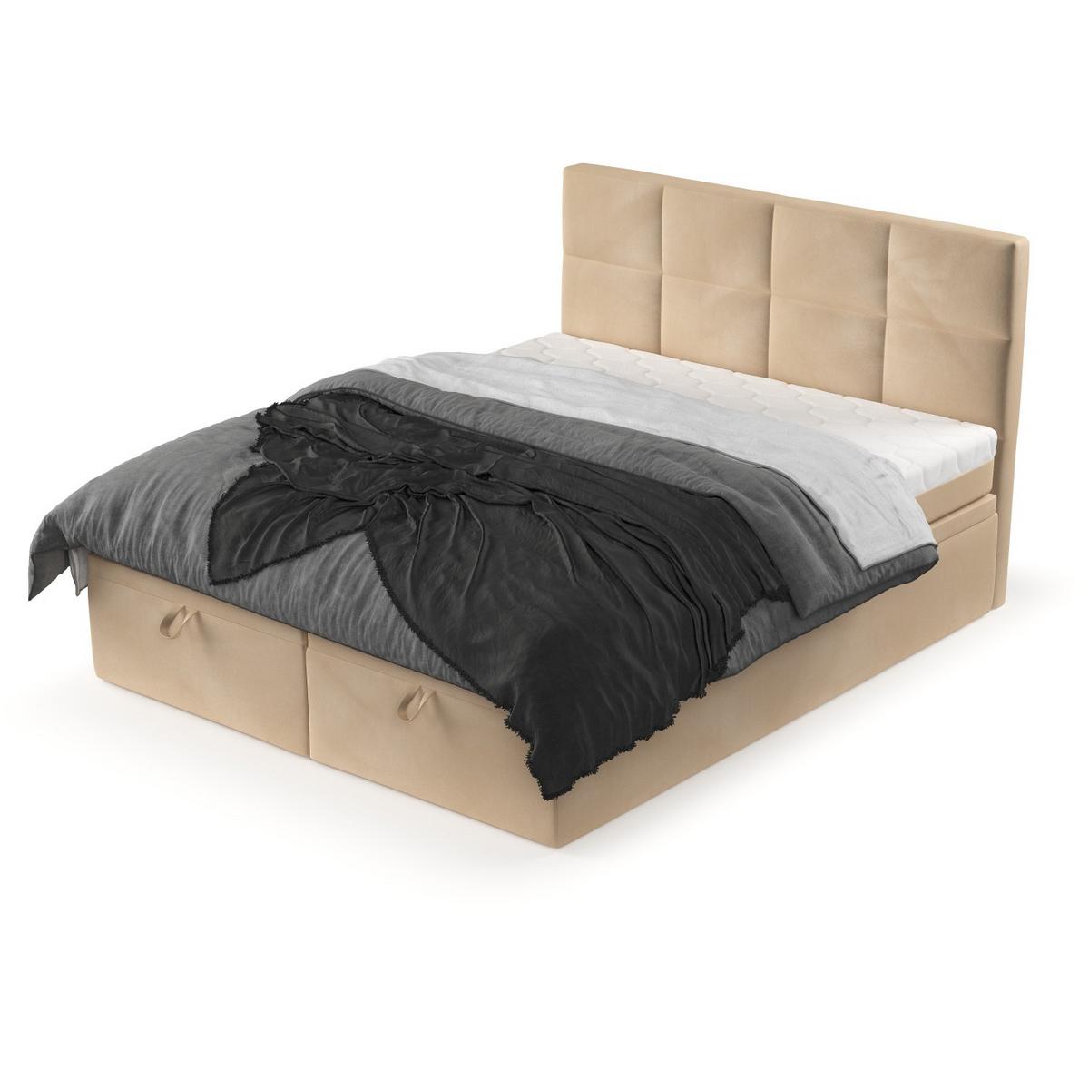 BOXBETT Tessa 140/200 cm Beige im Kronos Stoff - Beige/Schwarz, Holz/Holzwerkstoff (140/200cm) - AltaBeds