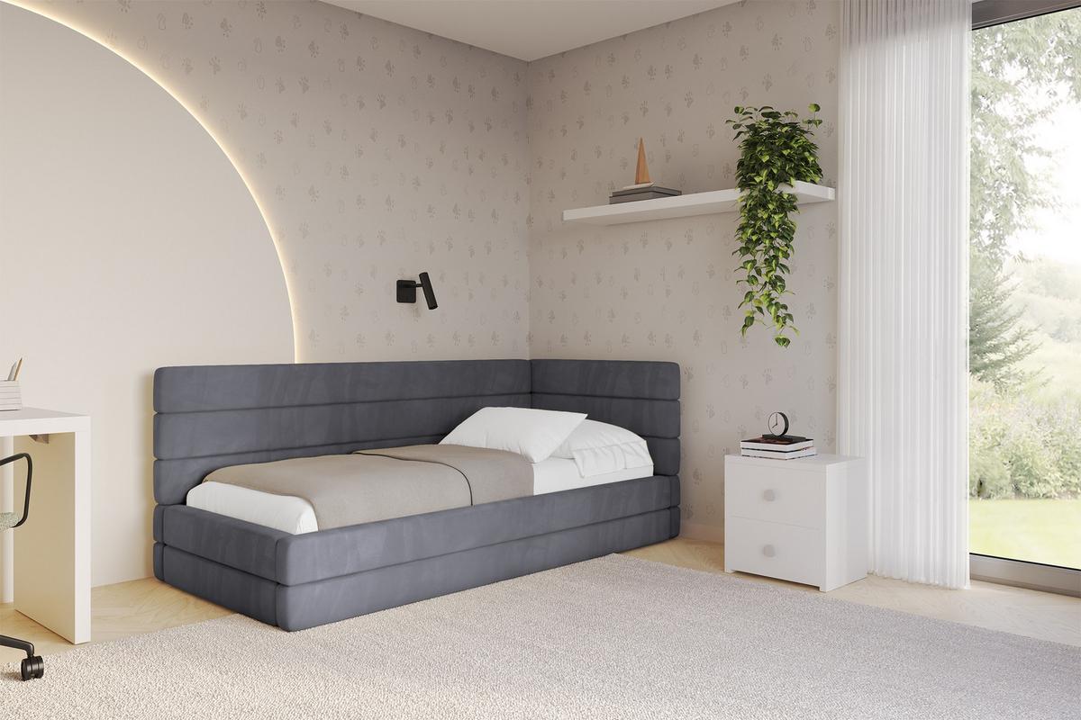 EINZELLBETT Jugendbett mit Bettkasten und Matratze H3/H4, Links - BEMY 100x200 Dunkelgrau - Dunkelgrau, Holzwerkstoff/Textil (100/200cm) - ALTDECOR