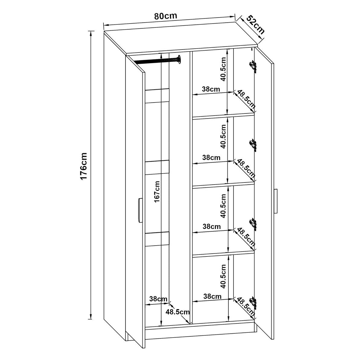 KLEIDERSCHRANK Eiselfing - Eichefarben, Holzwerkstoff (80/176/52cm) - [en.casa]