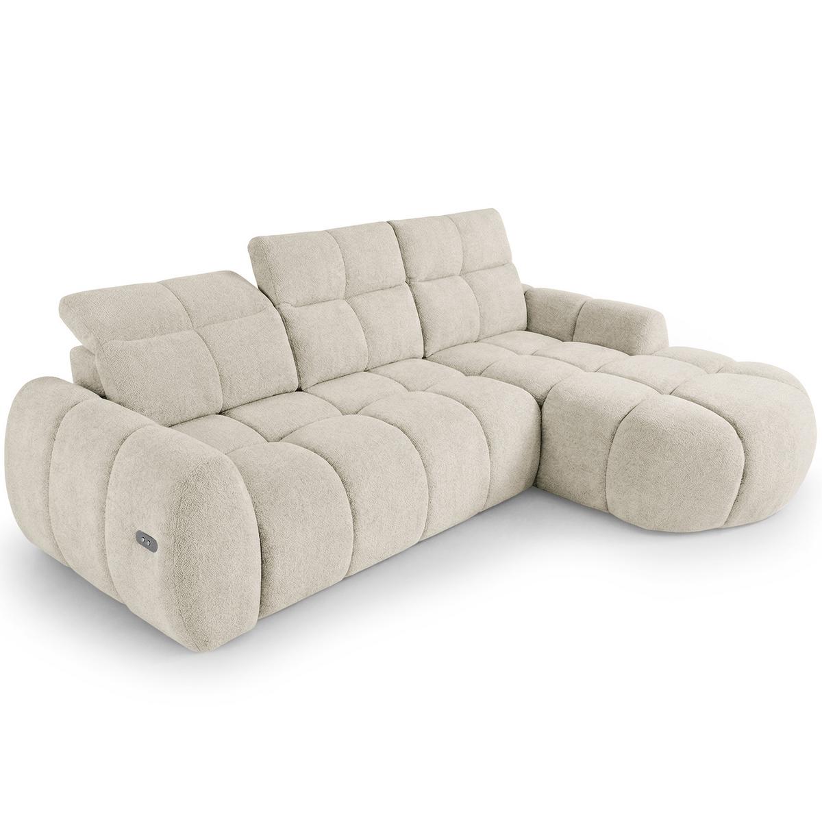 ECKSOFA Sorel Mini mit Automatisch verstellbarer Sitztiefe und Kopfstützen, rechts, Beige - Sandfarben, Textil (275/190cm) - Beautysofa