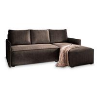 ECKSOFA PERUSI Braun Kordstoff mit Schlaffunktion - Braun/Grau, Holz/Kunststoff (206/143cm) - MASSENO