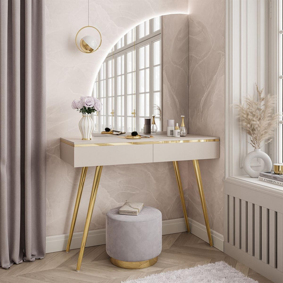 SCHMINKTISCH AURORA-SQ KASCHMIR mit links Spiegel - Kaschmir, Holzwerkstoff (102/173/44cm) - Lookway