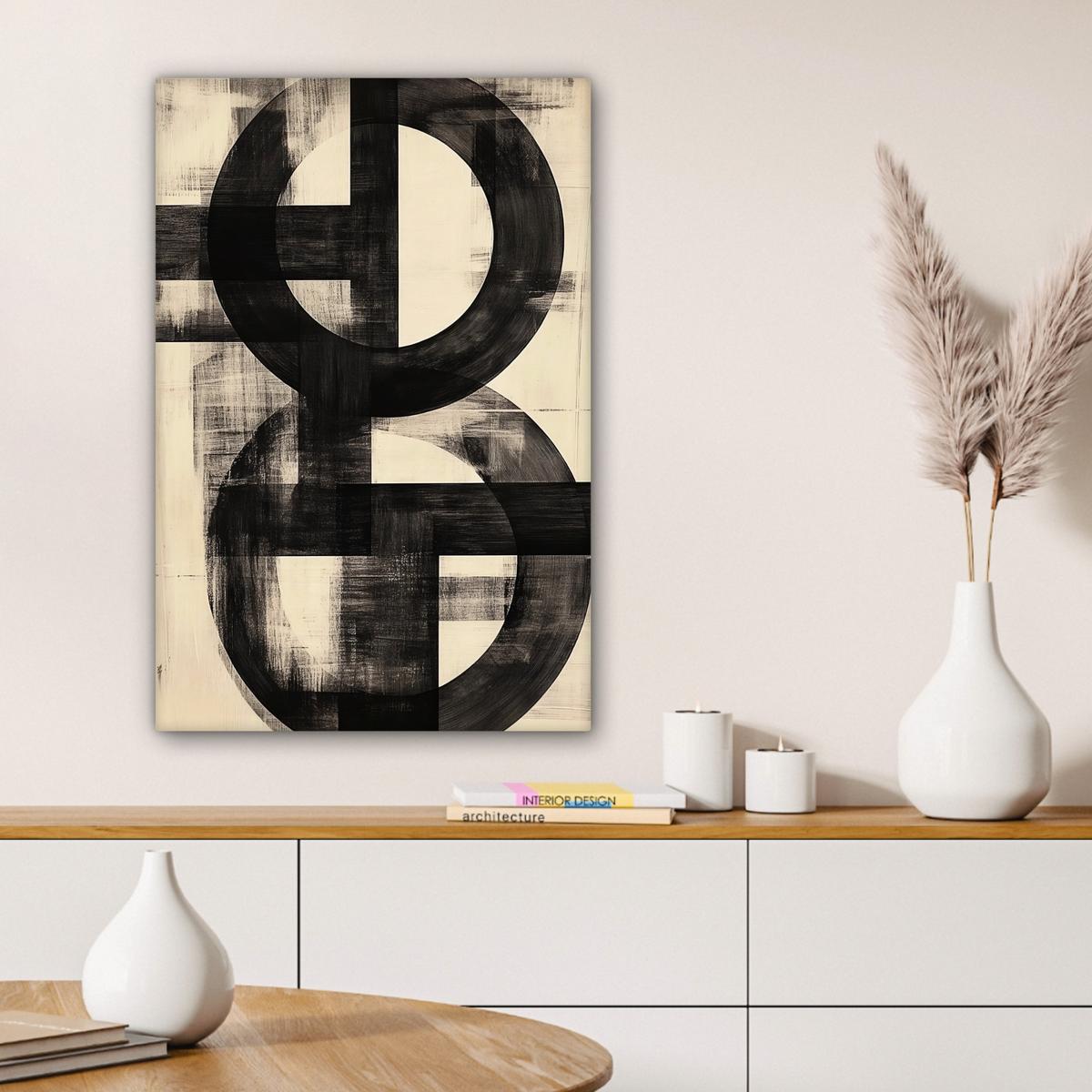 LEINWANDBILD Kreise - Balken - Schwarz - Abstrakt Wanddeko 40x60 cm - Schwarz, Textil (40/60cm) - MuchoWow
