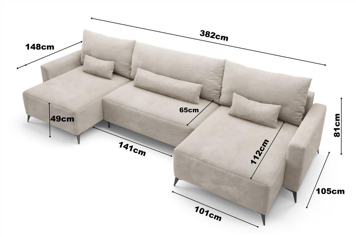 WOHNLANDSCHAFT Silves - Grün, Holzwerkstoff/Textil (382/81/148cm) - Fun Möbel
