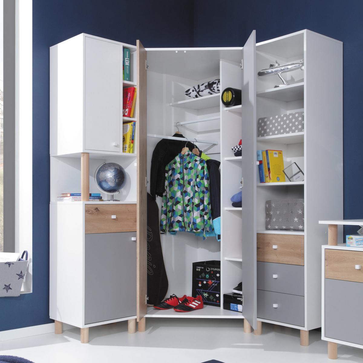 BÜCHERREGAL Figo mit 2 Türen und offenen Regalen - Weiß/Eiche Artisan, Holzwerkstoff (45/190/40cm) - Beautysofa