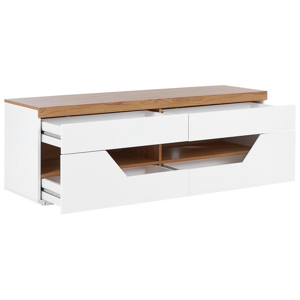 TV-MÖBEL Weiß, Hellbraun CHEVAL 40/140/50 cm - Weiß, Holzwerkstoff (140/50/40cm) - Beliani