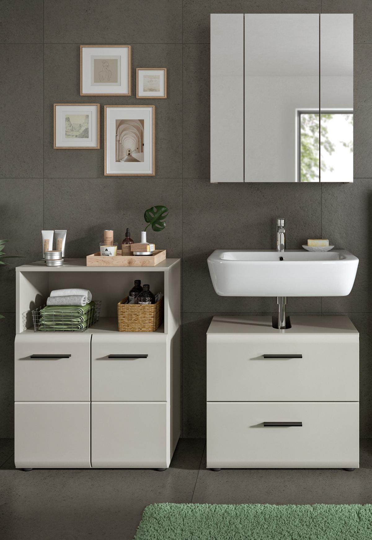 BADMÖBEL-SET Kaschmir 3-teilig 135 cm, Komplettset in modernem Design - Kaschmir/Schwarz, Glas/Holzwerkstoff (135/185/30cm) - Inn.Furn