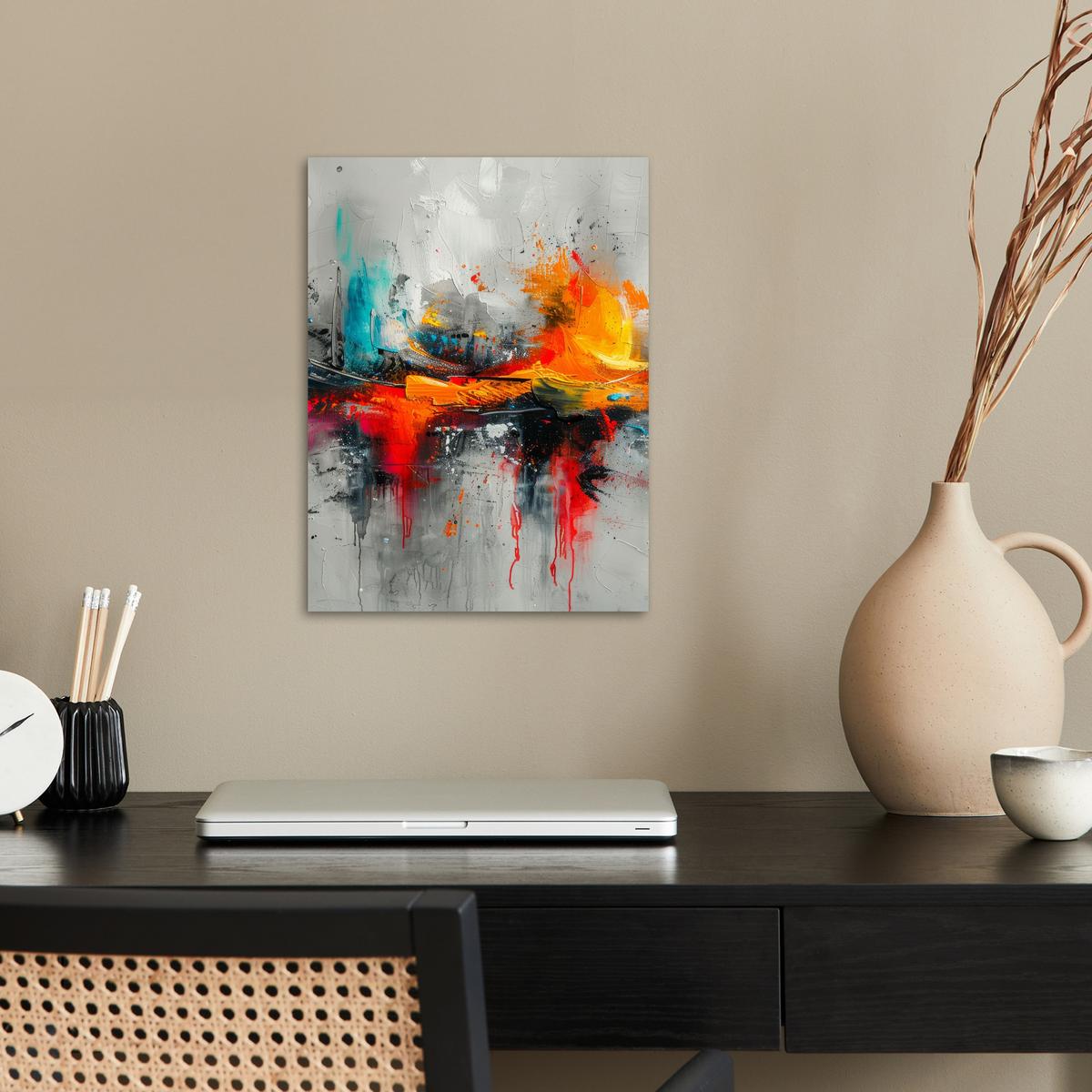 POSTER Moderne Kunst - Orange - Grau - Abstrakt Wandbilder 30x40 cm - Hellgrau, Papier (30/40/0.1cm) - MuchoWow
