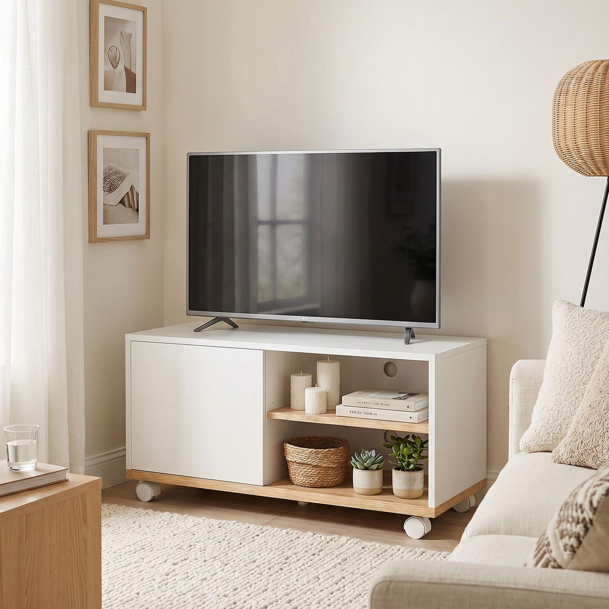 TV-BOARD Spanplatte Weiß Eiche - Weiß, Holzwerkstoff/Kunststoff (45/39/80cm) - HOMCOM