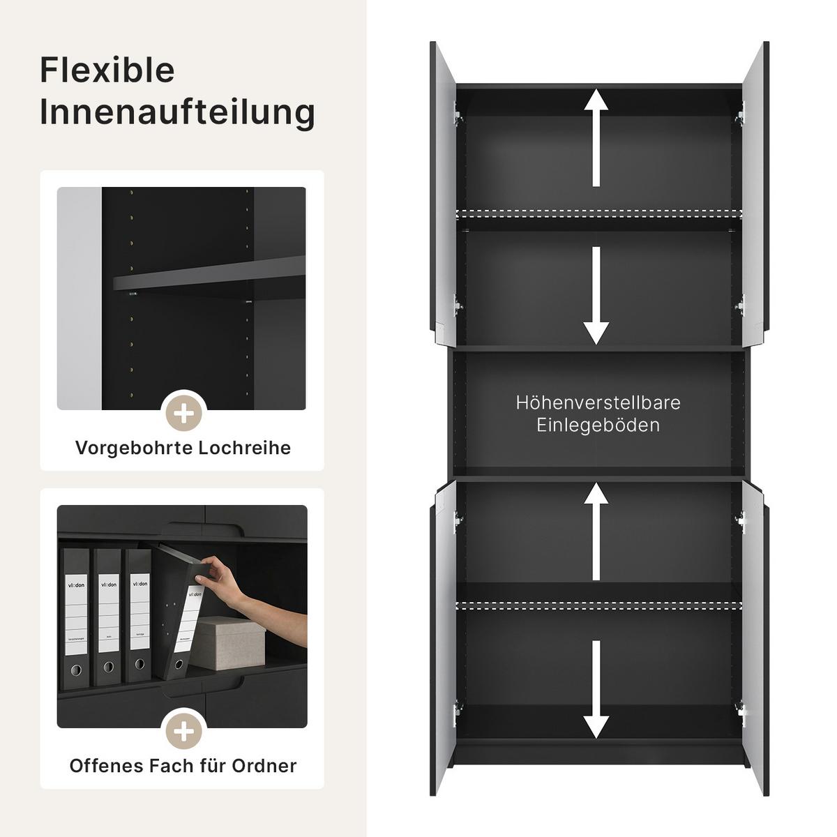 BÜROSCHRANK Logan Fronten in Graphit Seidenmatt - Graphitfarben, Holzwerkstoff (82/184/37cm) - Vladon