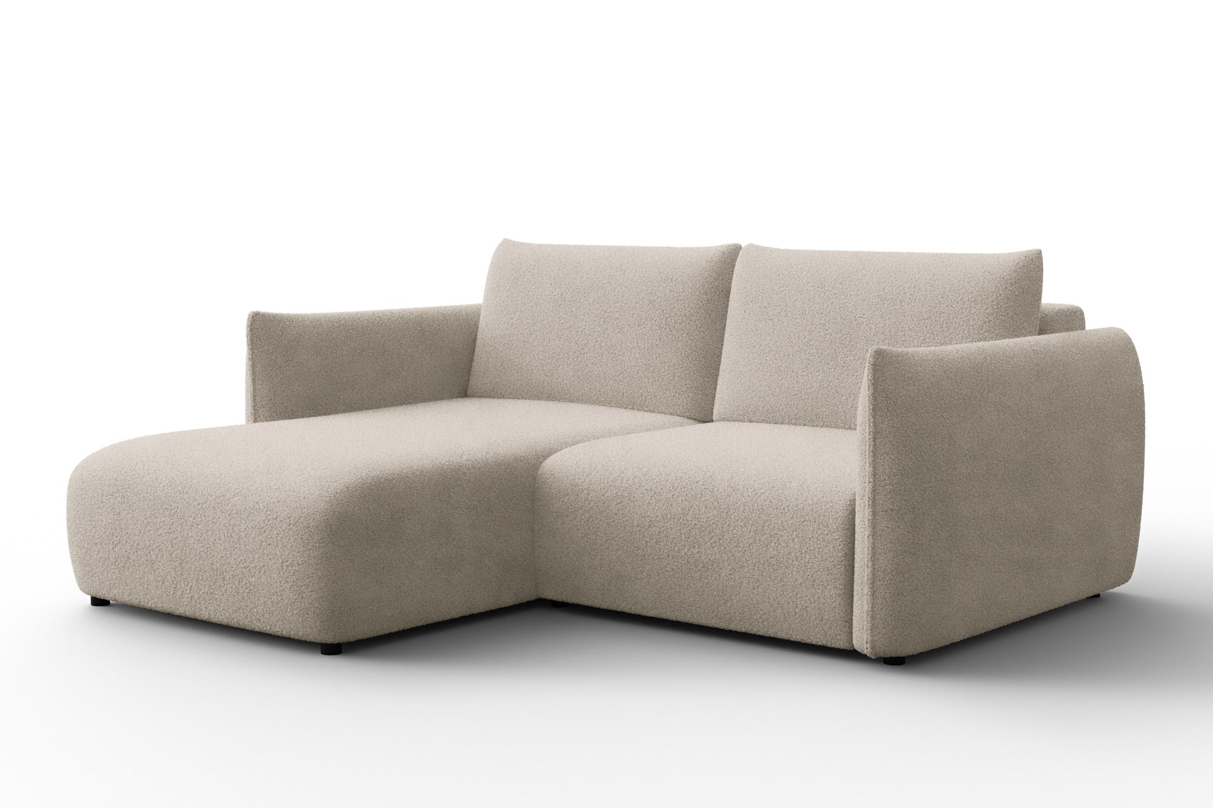 ECKSOFA TAUER 3-Sitzer LINKS, Bouclé-Stoff beige - Beige/Schwarz, Holz/Textil (173/206cm) - Courtois Laville
