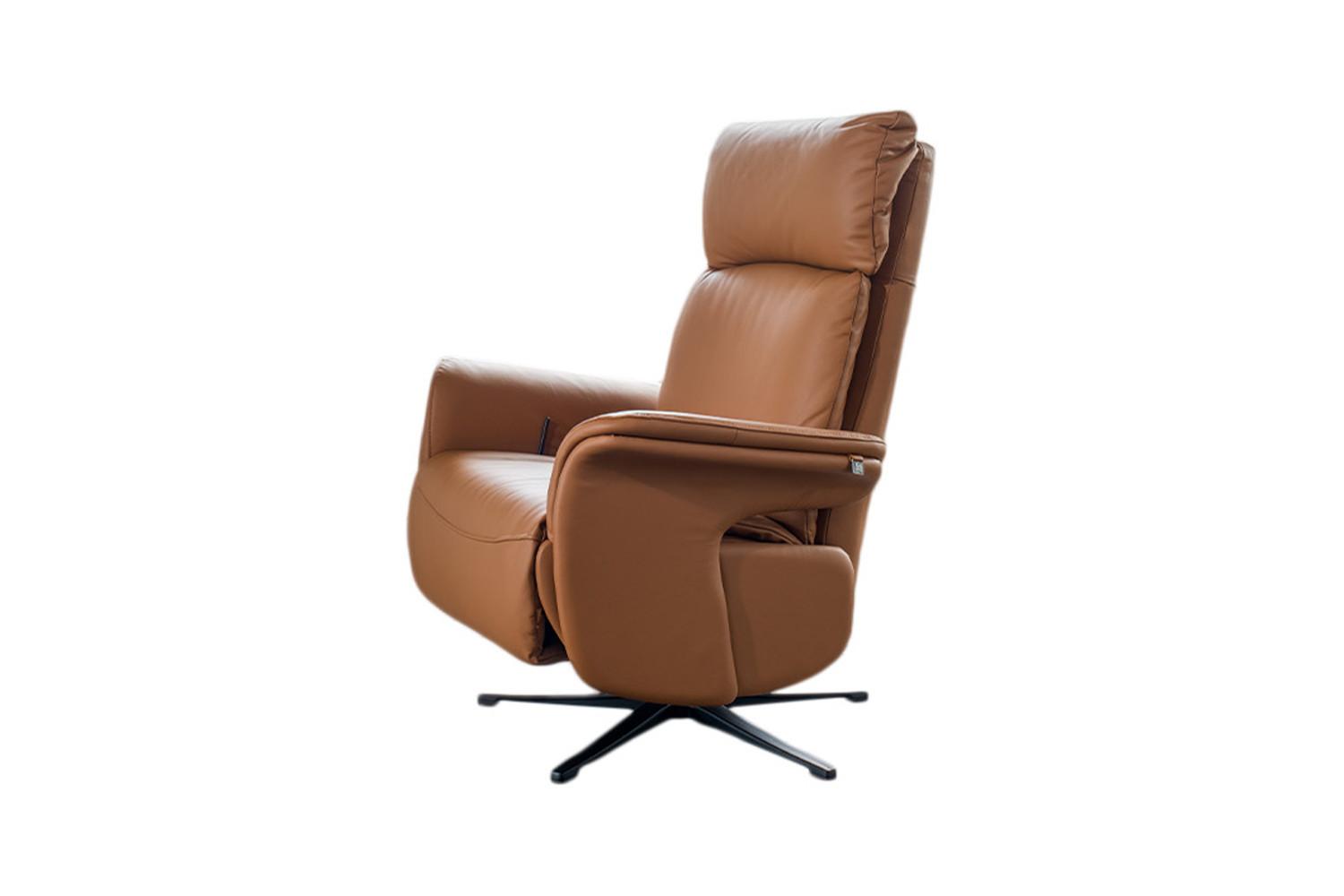 RELAXSESSEL NAMA Braun Leder Relaxfunktion - Schwarz/Braun, Leder/Metall (78/111/86cm) - KAWOLA