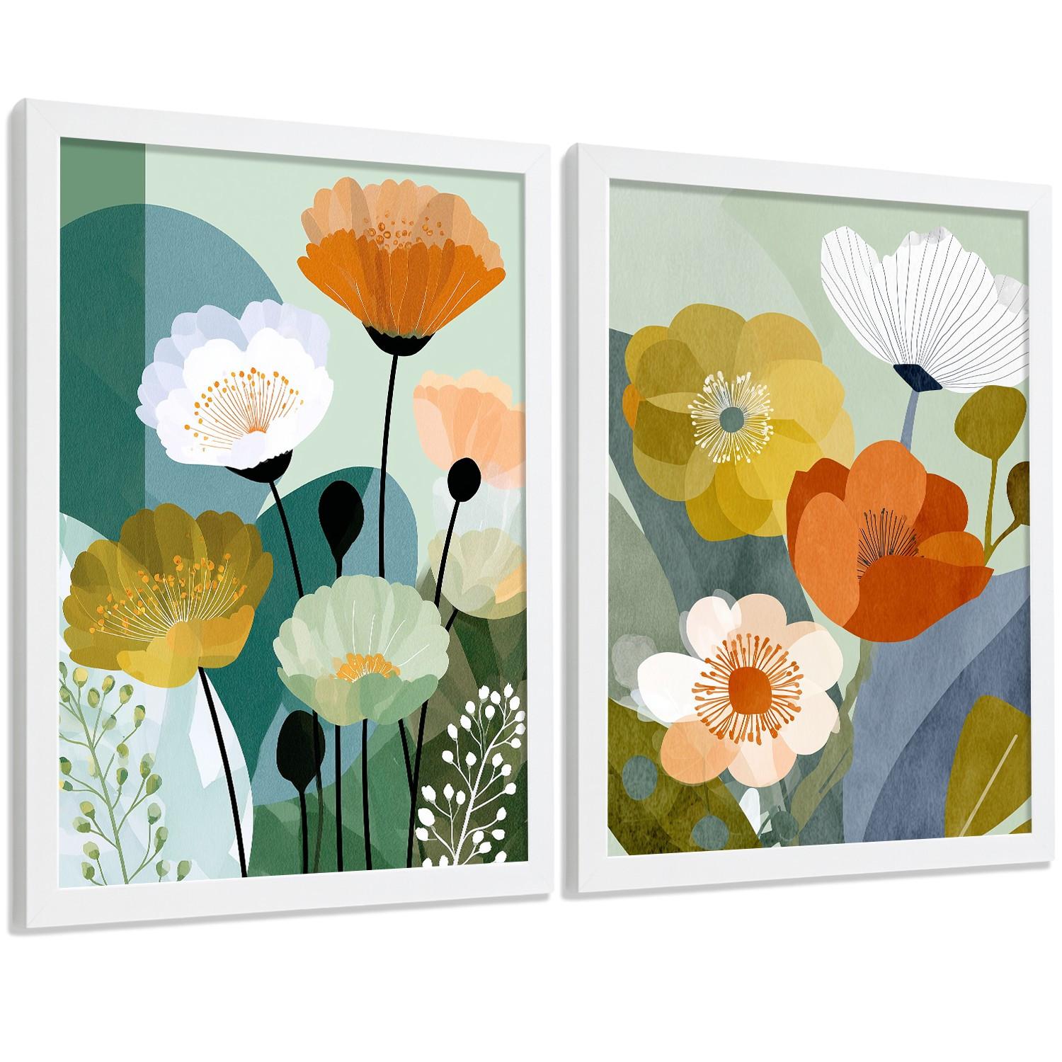 POSTER 2er-Set dekorative Badezimmerdrucke, moderne florale Wandposter für Waschbecken, Dusche, abstrakte florale, nordischer Stil Weißer Rahmen A3 - Weiß, Papier (42/29.7/3cm) - Nacnic