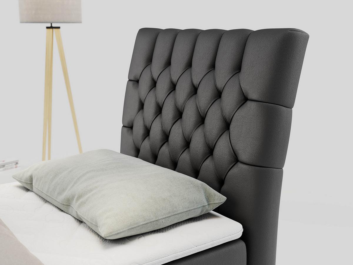 BOXBETT MILEN 90/200 Dunkelgrau Kunstleder - H3 - Rechts Seite - Dunkelgrau, Holz/Textil (90/200cm) - MKS