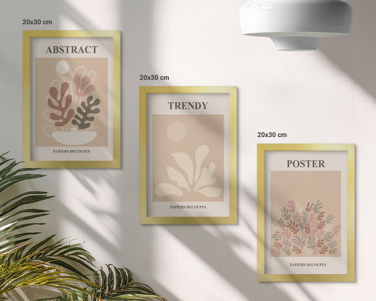 BILDER SET 3er Set - 20x30 cm Goldrahmen - Pflanzenmotive beige braun - Goldfarben, Kunststoff (20/30cm) - TULUP