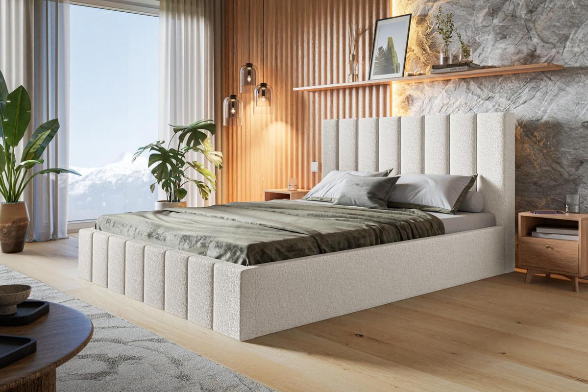 BETT 90x200 - Polsterbett mit Bettkasten und Holzrahmen - Modern Betten - Kuscheliger Catch-Me-Stoff - Kollektion Toledo - Weiß - Weiß, Holz/Textil (90/200cm) - Alpi-Möbel