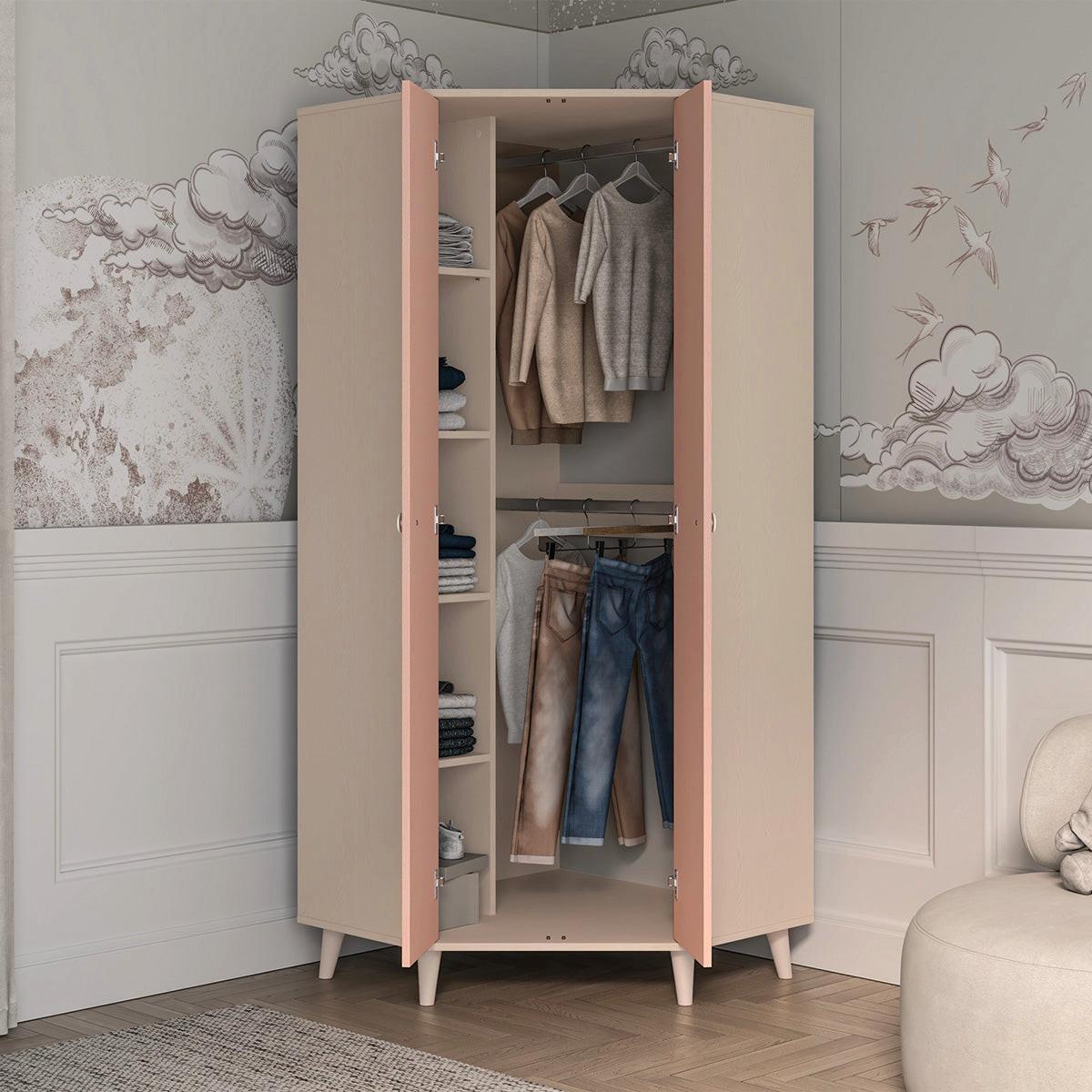SCHRANK 2 Türen Alycia Beige - Korallenrosa - Holzeffekt - Pink, Holz (80/190/80cm) - Petits-meubles