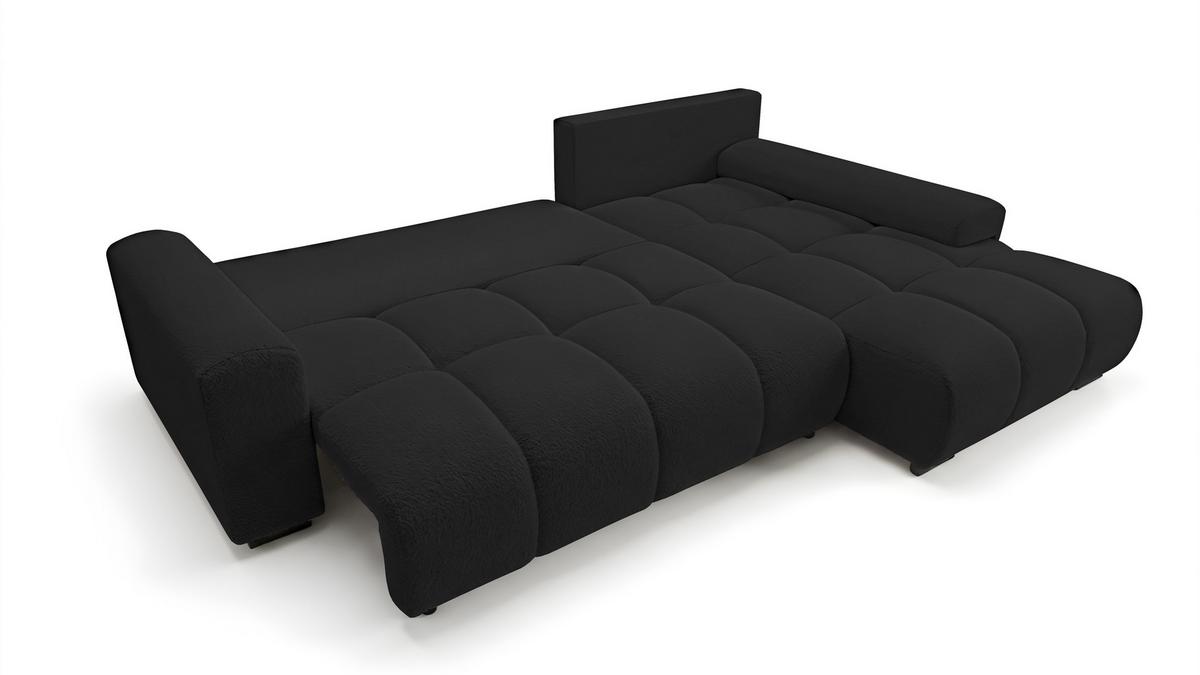 ECKSOFA Ovia mit Bettkasten und Schlaffunktion, Bouclé-Stoff in L-Form - Schwarz, Textil (270/185cm)