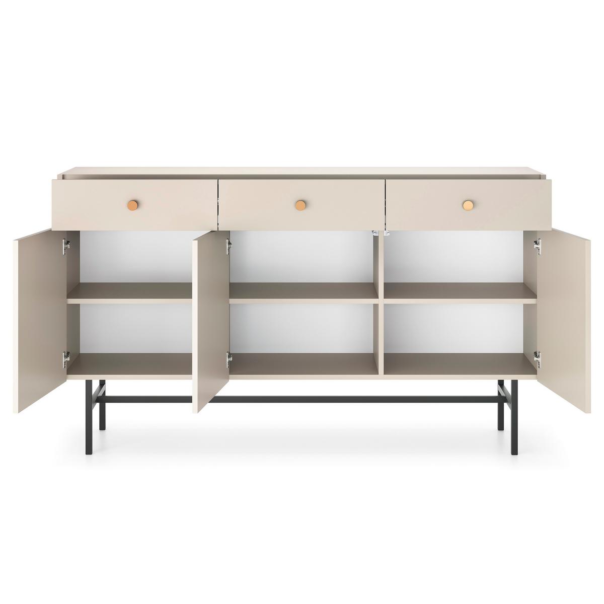 KOMMODE Dalia mit 3 Türen und 3 Schubladen, 104 cm, Kaschmir - Kaschmir/Schwarz, Holzwerkstoff/Metall (155/84/39cm) - Beautysofa