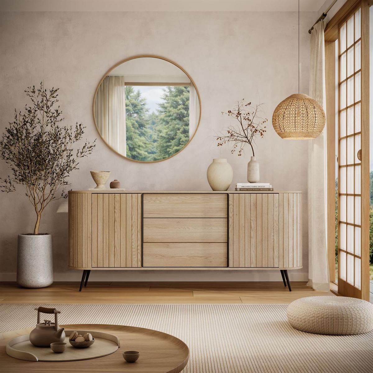 KOMMODE WILLOW 2D3S mit Schiebetüren - Eichefarben, Holzwerkstoff (196/82/40cm) - Lookway