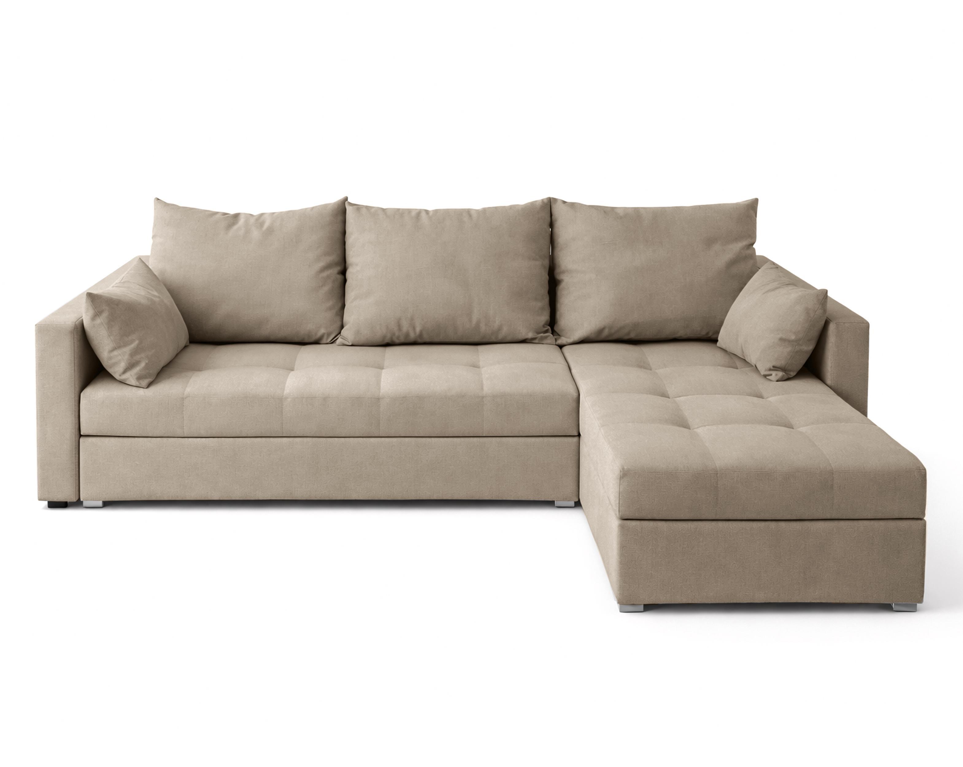 ECKSOFA Universelle L Form Elif Beige 220/140/85 cm stilvolle mit Schlaffunktion - Beige/Silberfarben, Kunststoff/Textil (220/140cm) - AX Living