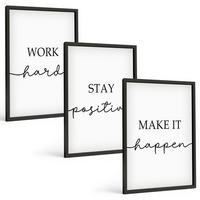 BILDER SET 3er Set - 40x60 cm Schwarzer Rahmen - Minimalistische Motivationsinschriften - Schwarz, Kunststoff (40/60cm) - TULUP