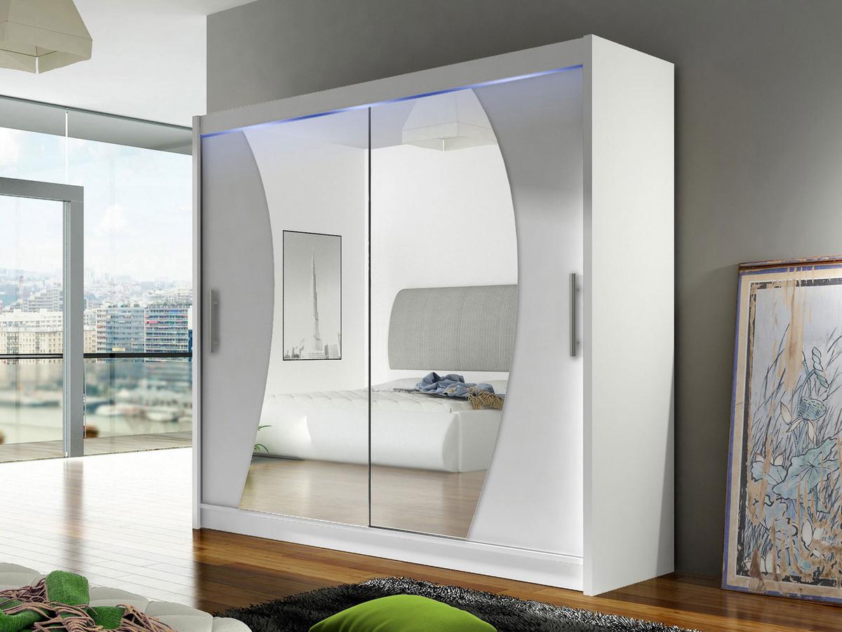 KLEIDERSCHRANK London IX, mit RGB LED Beleuchtung - Silberfarben/Weiß, Holzwerkstoff/Kunststoff (180/215/58cm) - MIRJAN24