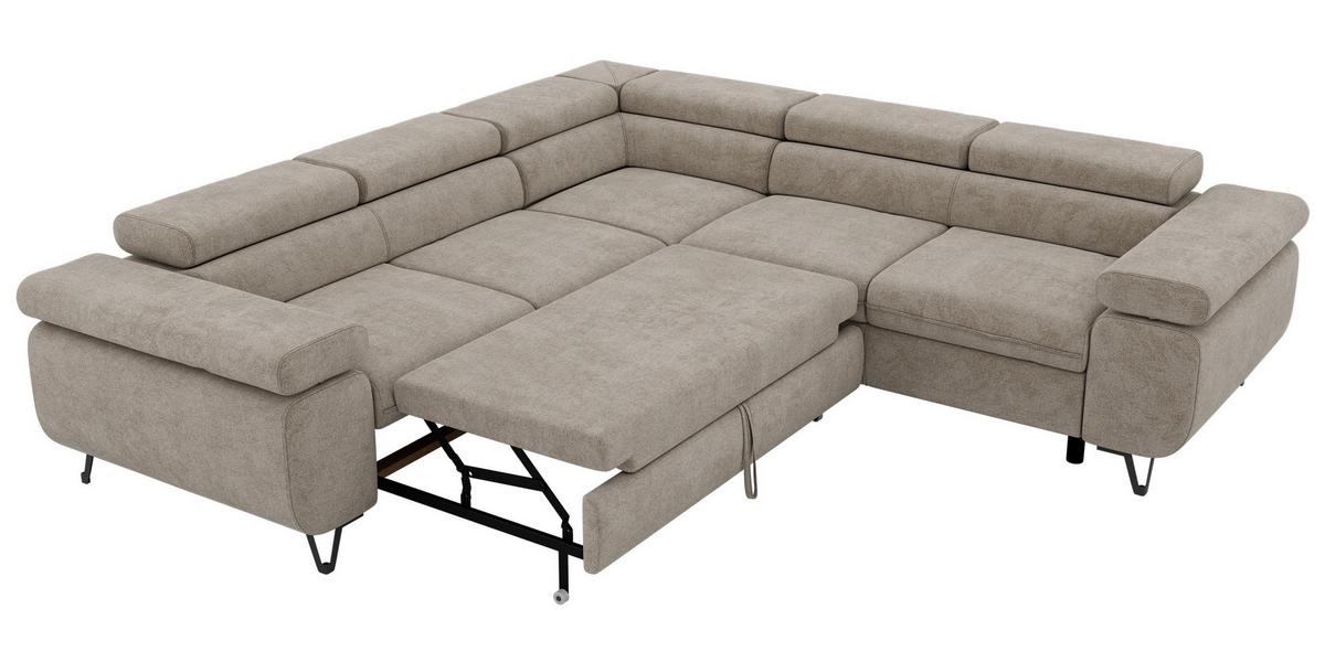 ECKSOFA QUADRO L - Greige Stukture - Rechts Seite - Greige/Schwarz, Textil/Metall (269/269cm) - MKS
