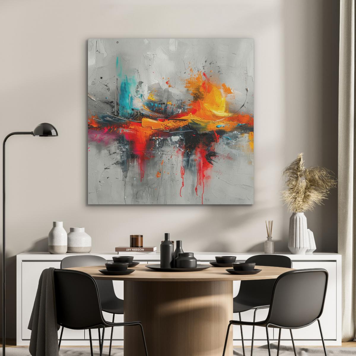 AKUSTIKBILD Moderne Kunst - Orange - Grau - Abstrakt Akustikpaneele 90x90 cm - Hellgrau, Kunststoff (90/90/0.9cm) - MuchoWow