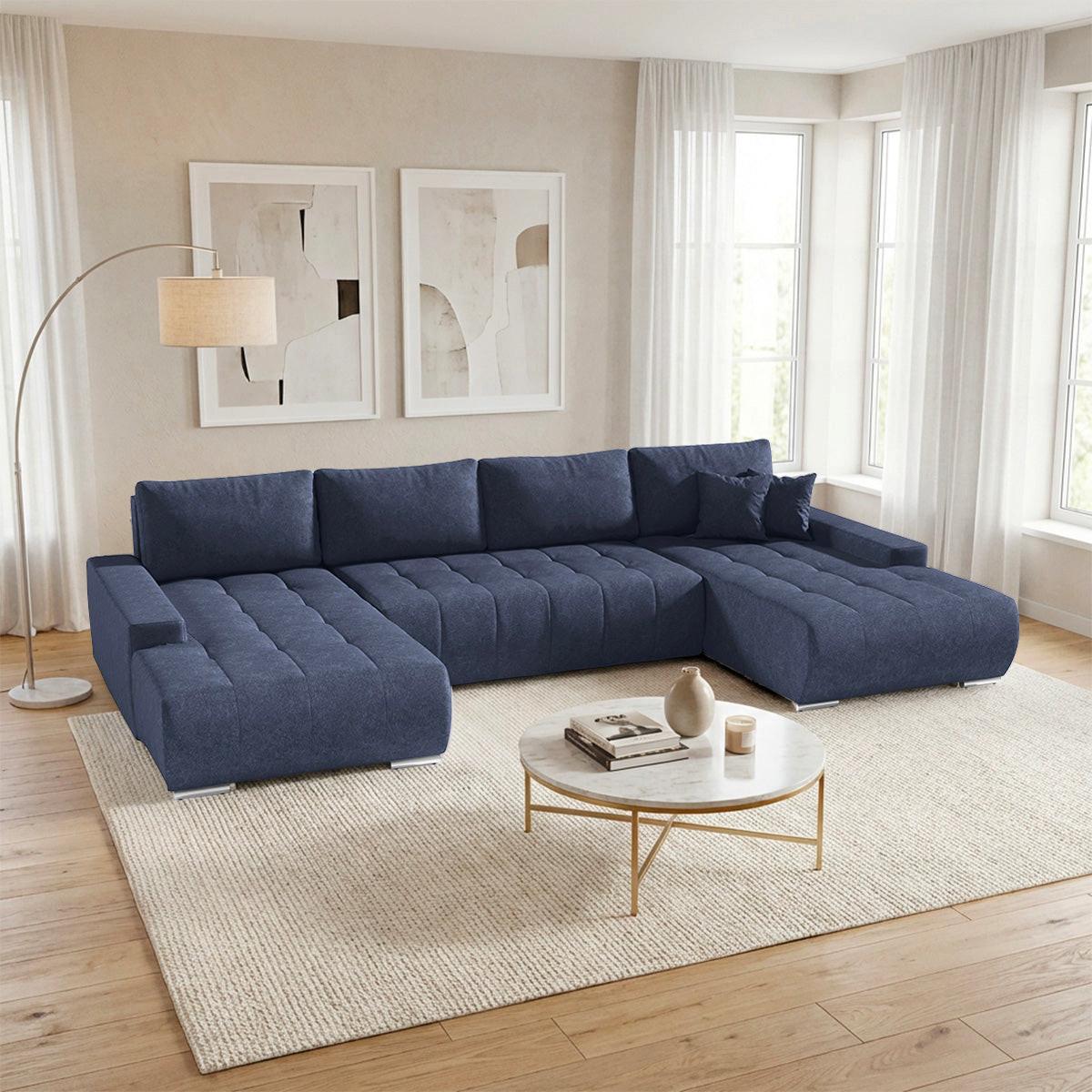 PANORAMASOFA Jonas 5 Sitzplätze Blau - Blau, Holzwerkstoff (350/85/185cm) - Petits-meubles