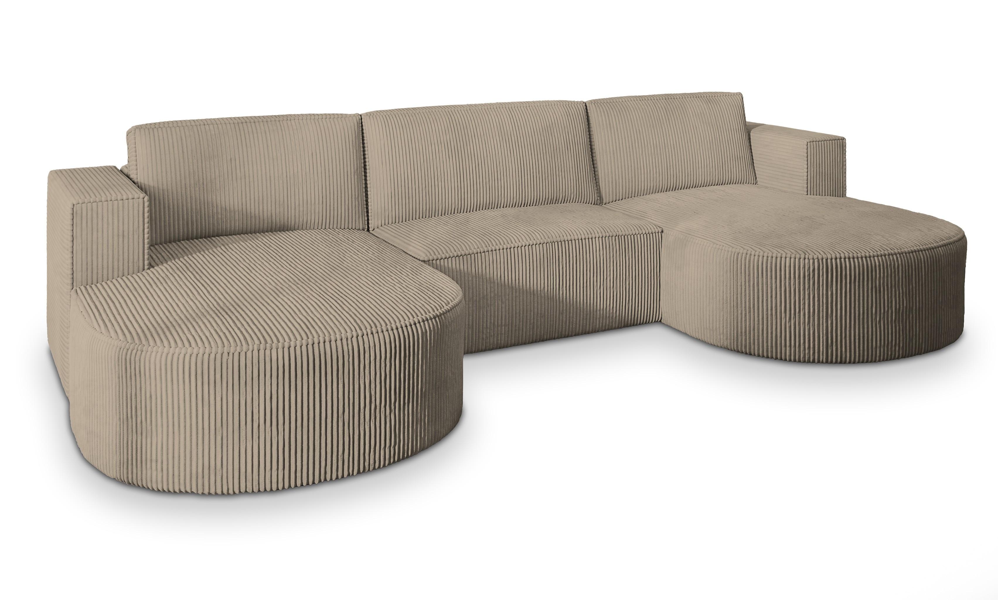 WOHNLANDSCHAFT VEZZO P Beige Kordstoff mit Schlaffunktion - Beige/Grau, Holz/Kunststoff (347/85/174cm) - MASSENO