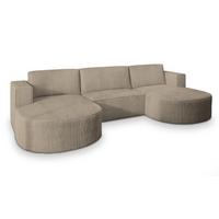 WOHNLANDSCHAFT VEZZO P Beige Kordstoff mit Schlaffunktion - Beige/Grau, Holz/Kunststoff (347/85/174cm) - MASSENO