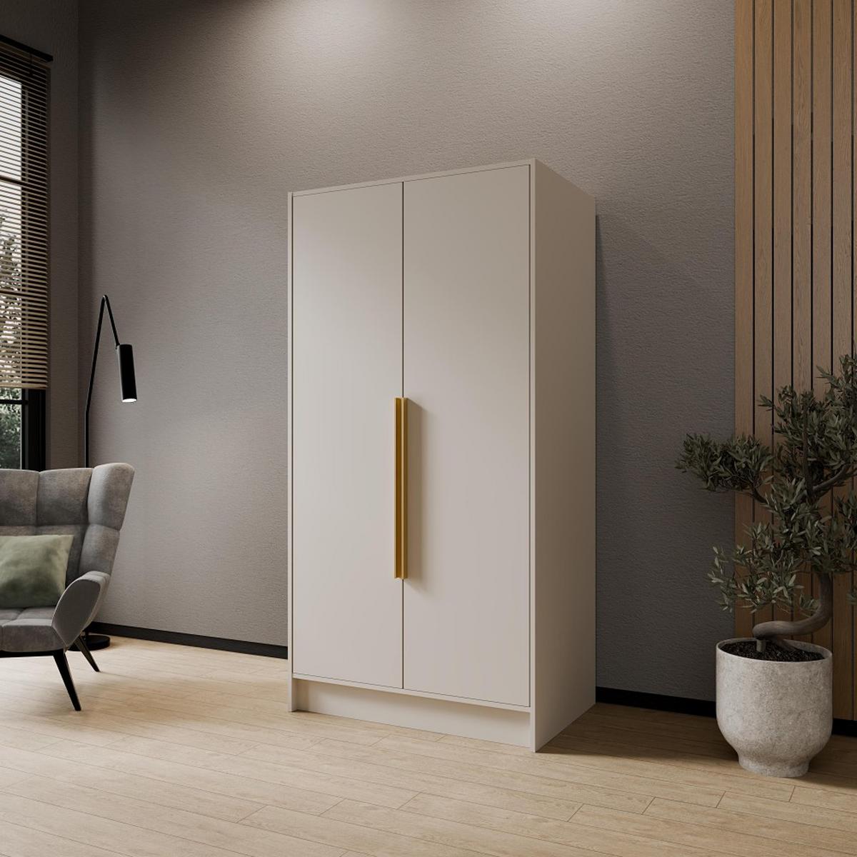 DREHTÜRENSCHRANK Pavia ohne Spiegel, Kaschmir mit goldenen Griffen, 100 cm - Kaschmir, Holzwerkstoff (100/200/51cm) - Beautysofa