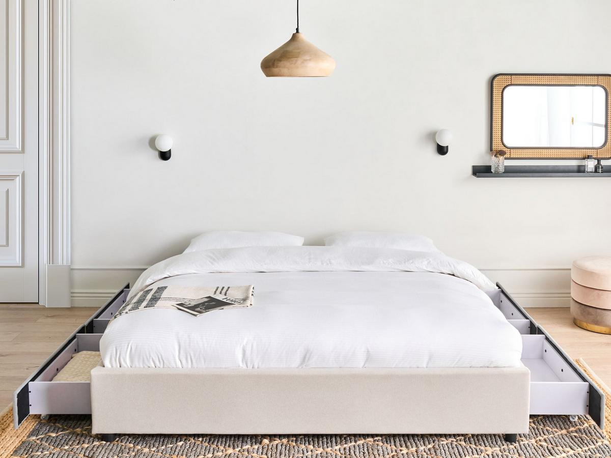BETT 180/200 cm Hellbeige Prades - Beige, Textil (180/200cm) - Beliani