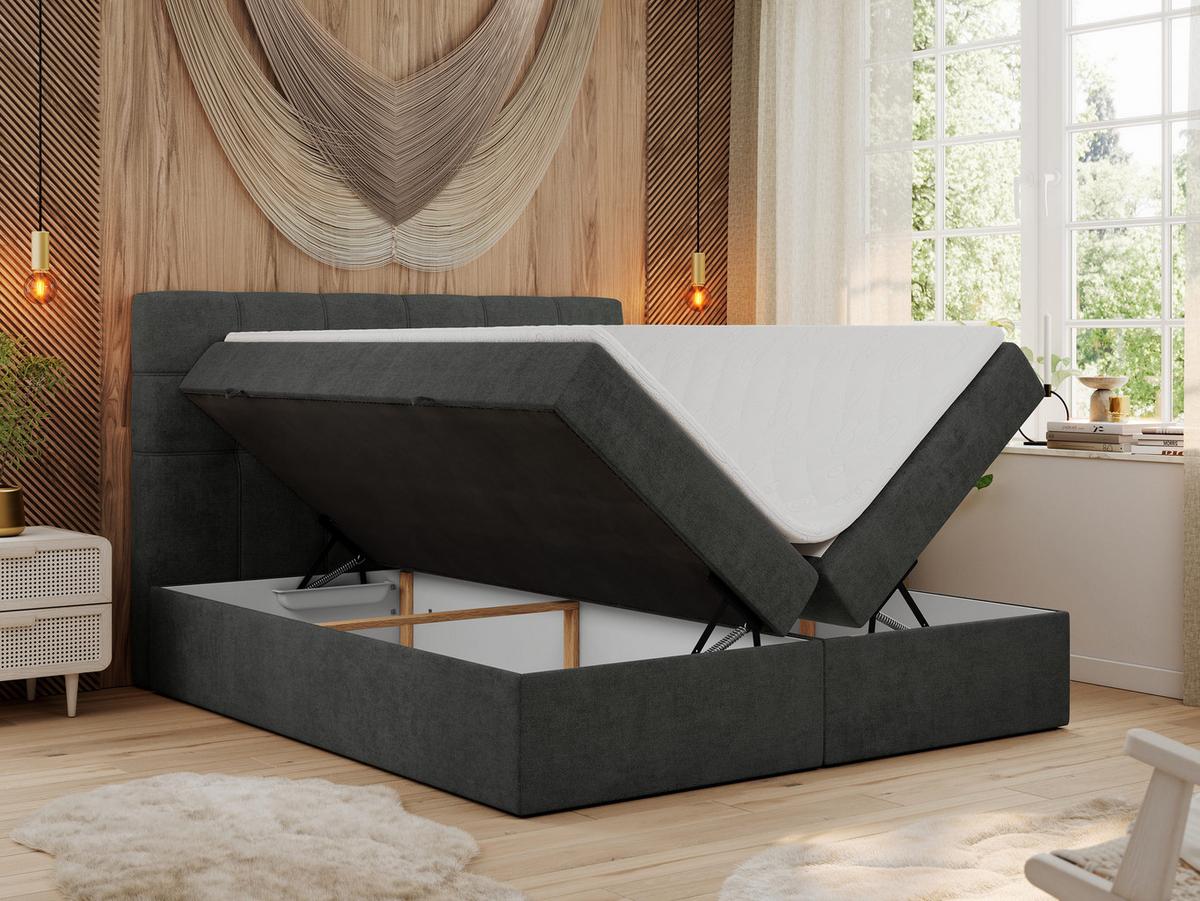 BOXBETT ERNI 140/200 - Dunkelgrau Strukture - H4 - Dunkelgrau, Holz/Textil (140/200cm) - MKS