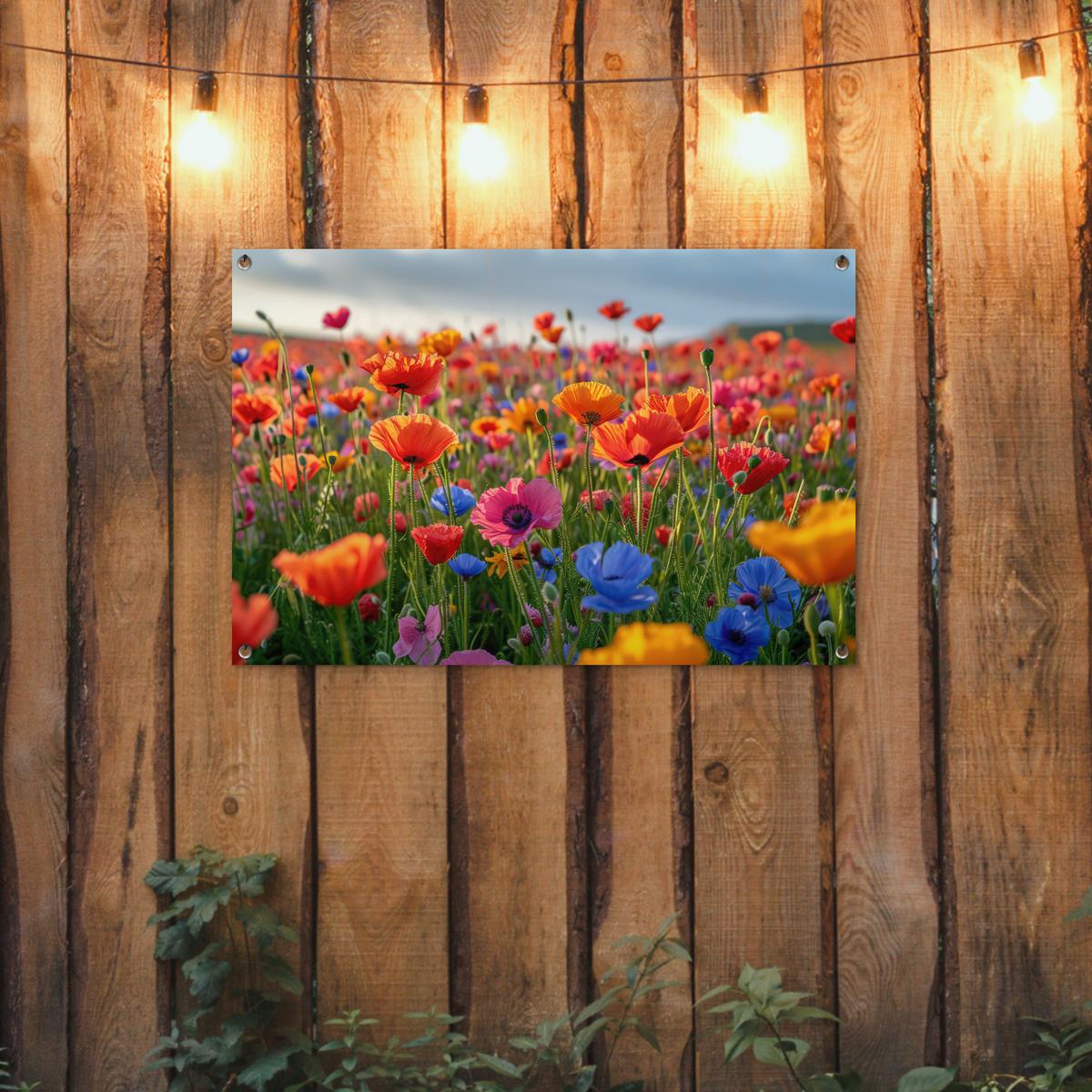 GARTENPOSTER Blumen - Mohnblumen - Farbenfroh - Natur Gartendeko 90x60 cm - Dunkelorange, Kunststoff (90/60/0.2cm) - OnlyWow