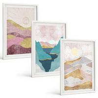 BILDER SET 3er Set - 40x60 cm Weißer Rahmen - Abstrakte Berge Sonne - Weiß, Kunststoff (40/60cm) - TULUP