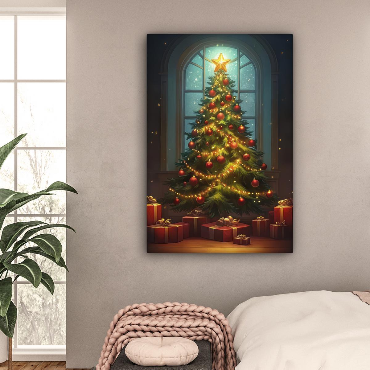 LEINWANDBILD Weihnachtsbaum - Geschenk - Winter Deko XXL 80x120 cm - Grün, Textil (80/120cm) - MuchoWow