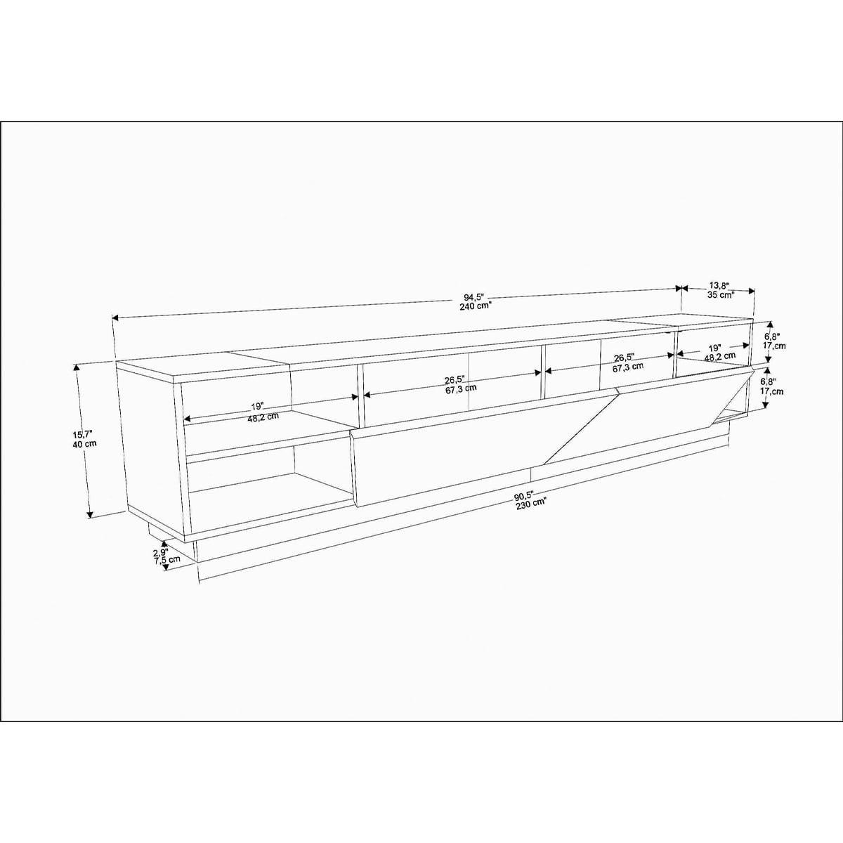 TV-MÖBEL 4 Regale 2 Türen L240 cm - Rhodes - Weiß, Holzwerkstoff (37.1/47.4/17cm) - Calicosy