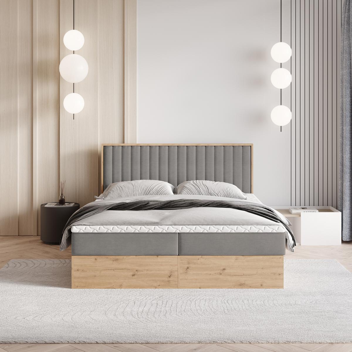 BOXBETT VARELI 140x200 cm mit Matratze und Topper - Grau - Grau, Holz (140/200cm) - MASSENO