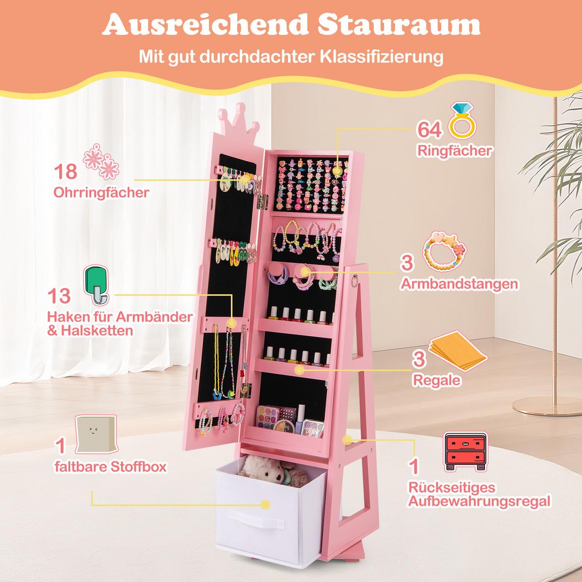 SCHMUCKSCHRANK Pink - Pink, Holz (32/117/30cm) - COSTWAY