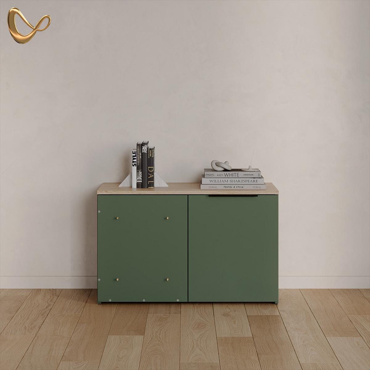 ECKKOMMODE Piave Grün mit Tür - Grün, Holzwerkstoff (80/50/40cm) - Livinity®