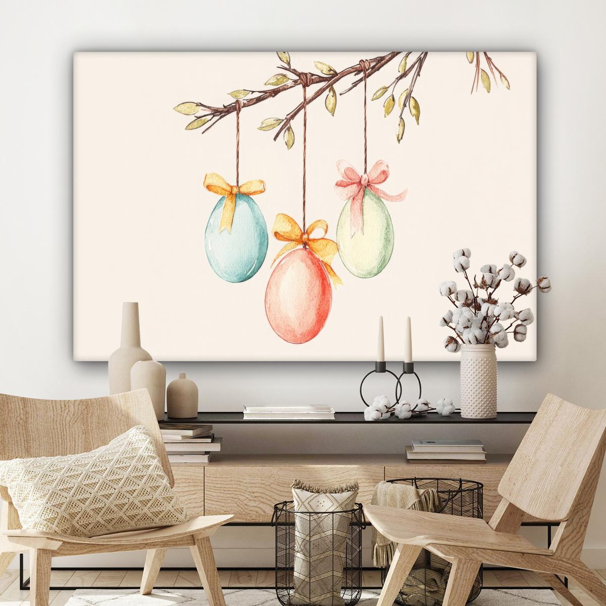 LEINWANDBILD Osterkuchen - Schleife - Eier Groß 140x90 cm - Creme, Textil (140/90cm) - MuchoWow