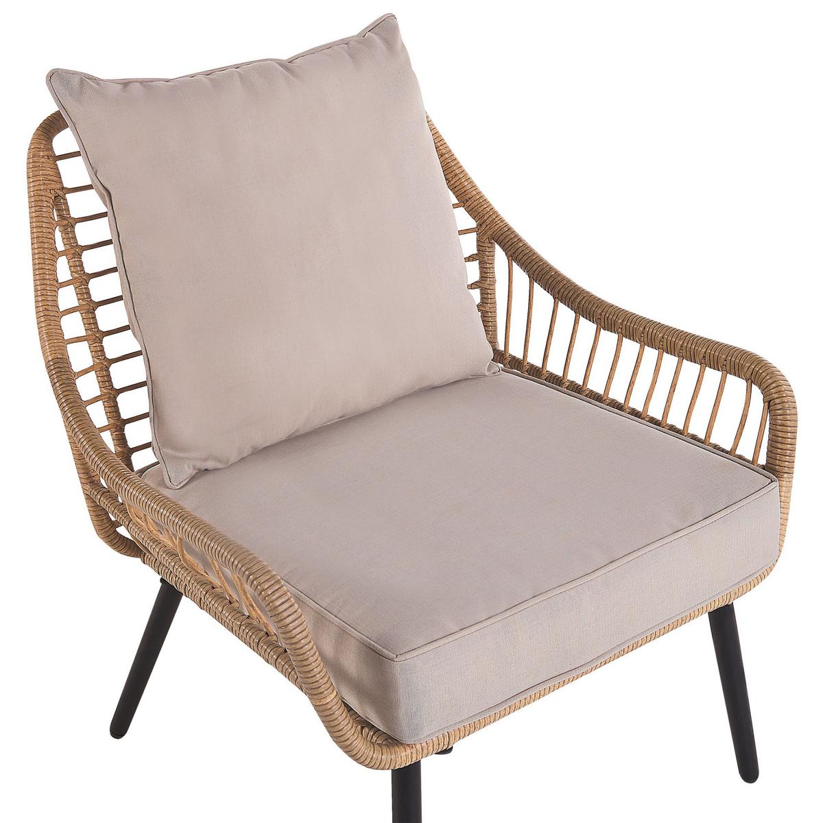 BALKONSET 2-Sitzer Rattan natürlich Auflagen beige Laureto - Beige/Schwarz, Kunststoff/Textil - Beliani